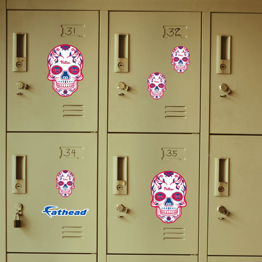 Philadelphia Phillies - 5 Sugar Skull Logo Minis (Mixed Sizes) - Official MLB - Reusable Vinyl Decals