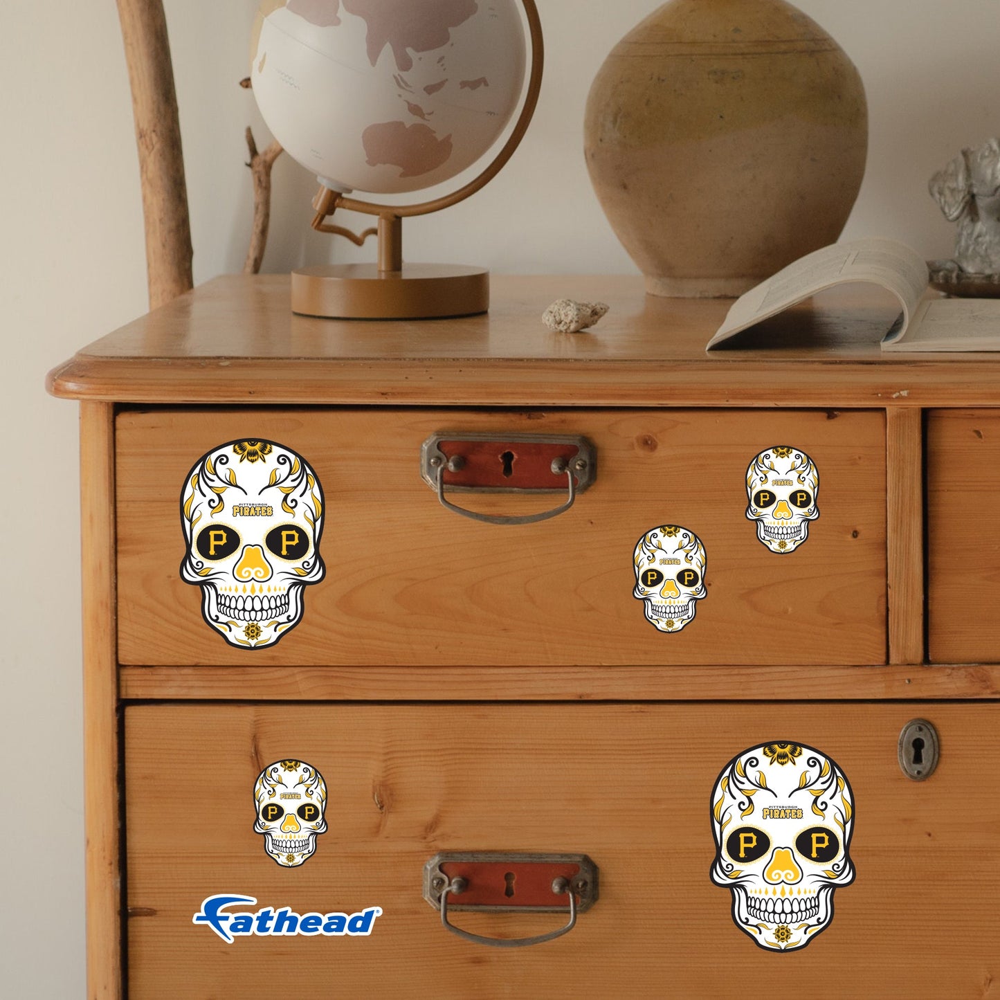 Pittsburgh Pirates - 5 Sugar Skull Logo Minis (Mixed Sizes) - Official MLB - Reusable Vinyl Decals