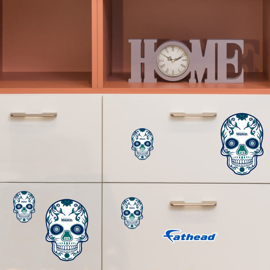Seattle Mariners - 5 Sugar Skull Logo Minis (Mixed Sizes) - Official MLB - Reusable Vinyl Decals