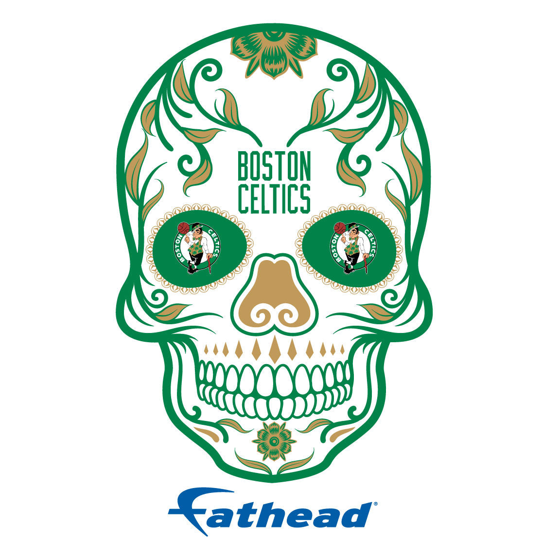 Boston Celtics - 5 Sugar Skull Logo Minis (Mixed Sizes) - Official NBA - Reusable Vinyl Decals