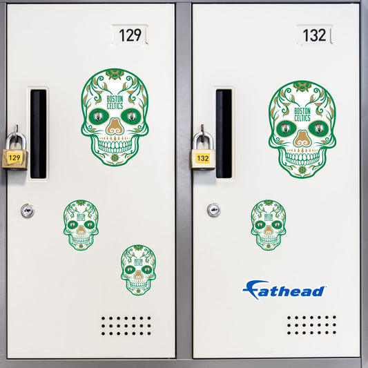 Boston Celtics - 5 Sugar Skull Logo Minis (Mixed Sizes) - Official NBA - Reusable Vinyl Decals