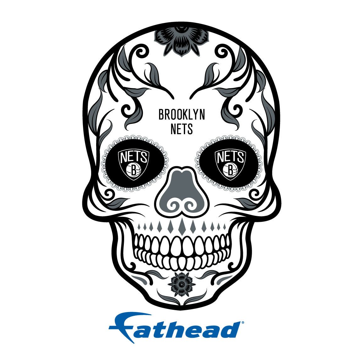 Brooklyn Nets - 5 Sugar Skull Logo Minis (Mixed Sizes) - Official NBA - Reusable Vinyl Decals