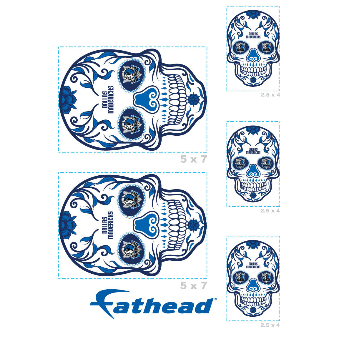 Dallas Mavericks - 5 Sugar Skull Logo Minis (Mixed Sizes) - Official NBA - Reusable Vinyl Decals