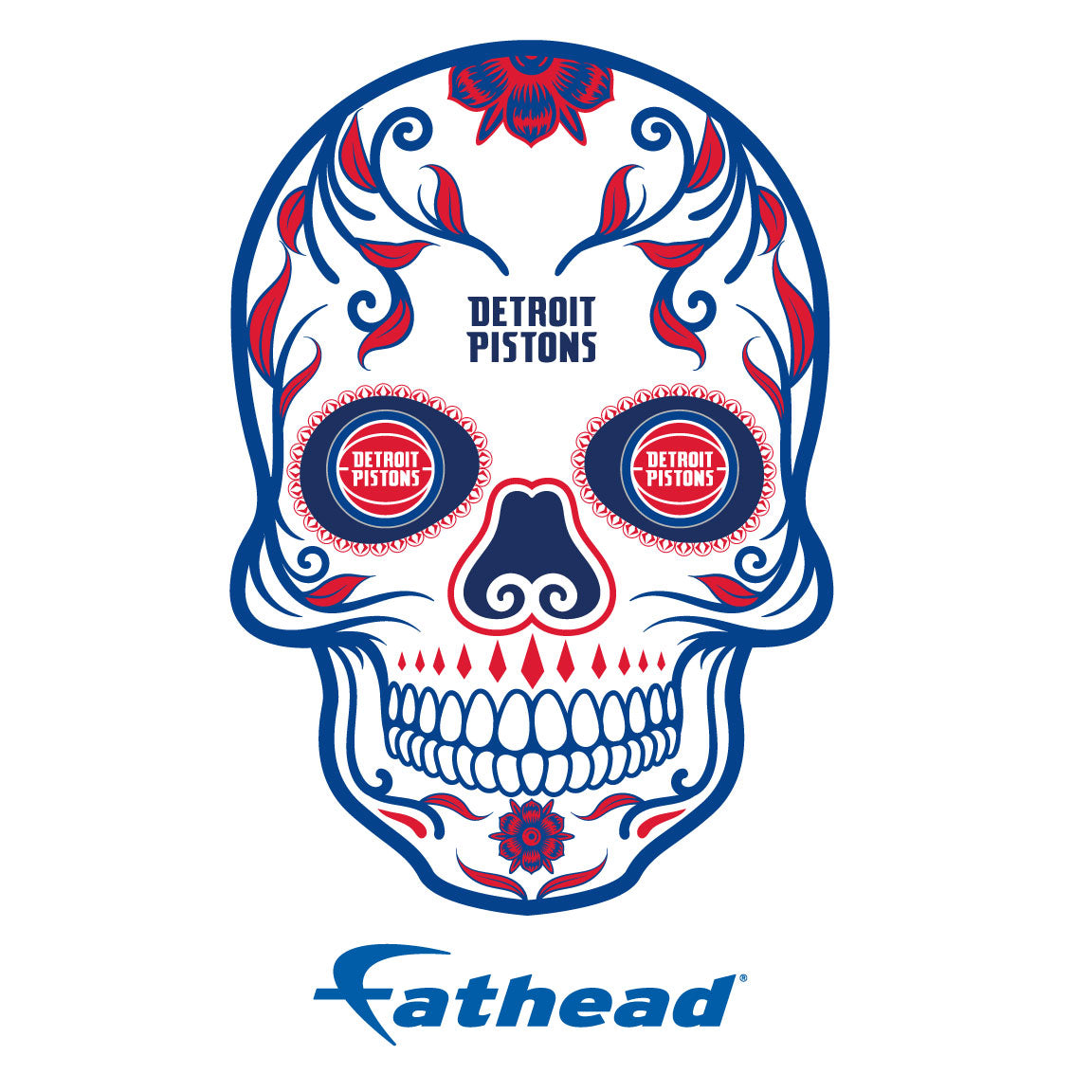 Detroit Pistons - 5 Sugar Skull Logo Minis (Mixed Sizes) - Official NBA - Reusable Vinyl Decals