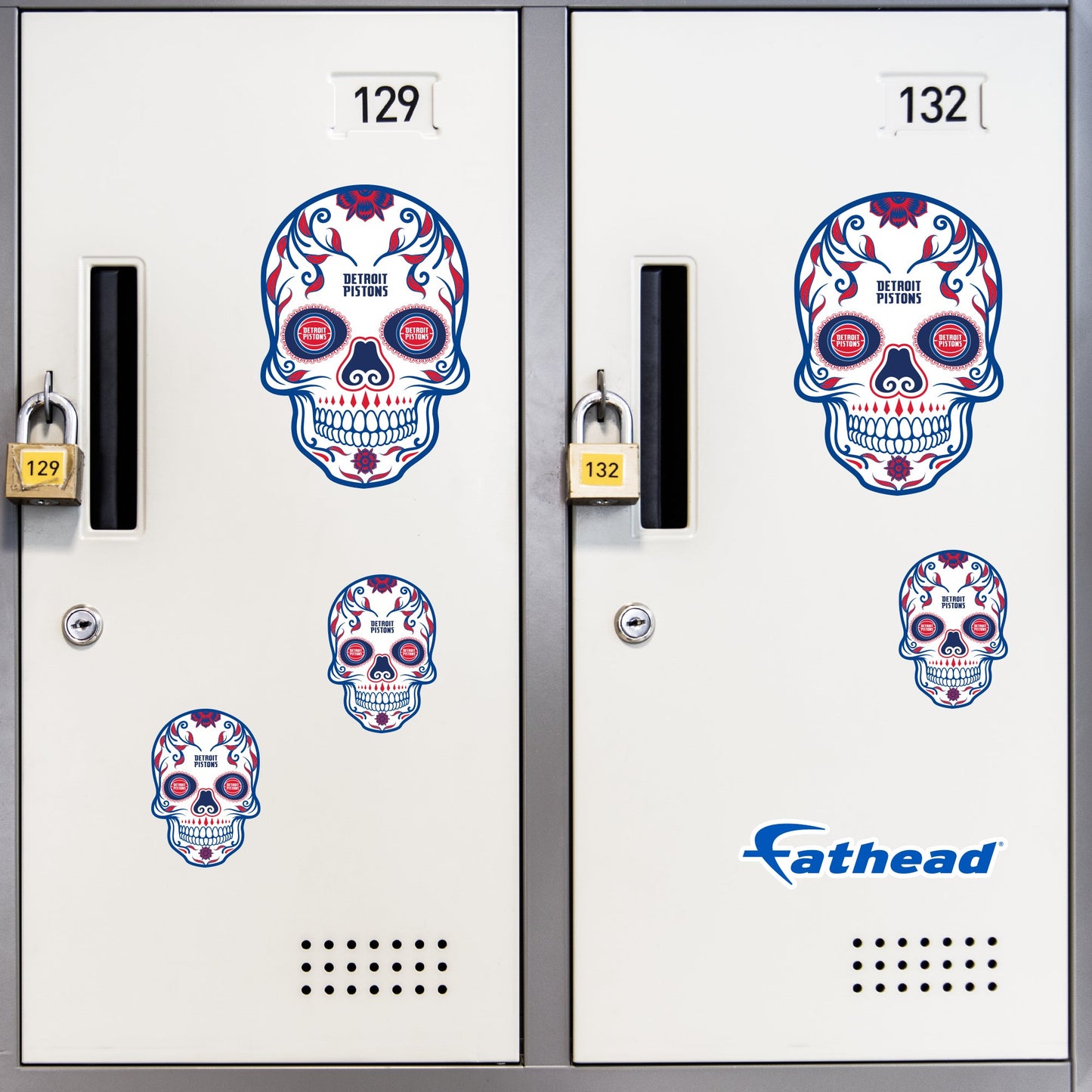 Detroit Pistons - 5 Sugar Skull Logo Minis (Mixed Sizes) - Official NBA - Reusable Vinyl Decals
