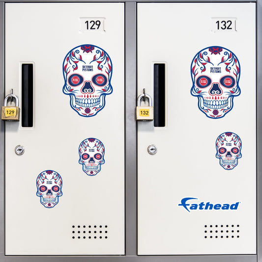 Detroit Pistons - 5 Sugar Skull Logo Minis (Mixed Sizes) - Official NBA - Reusable Vinyl Decals