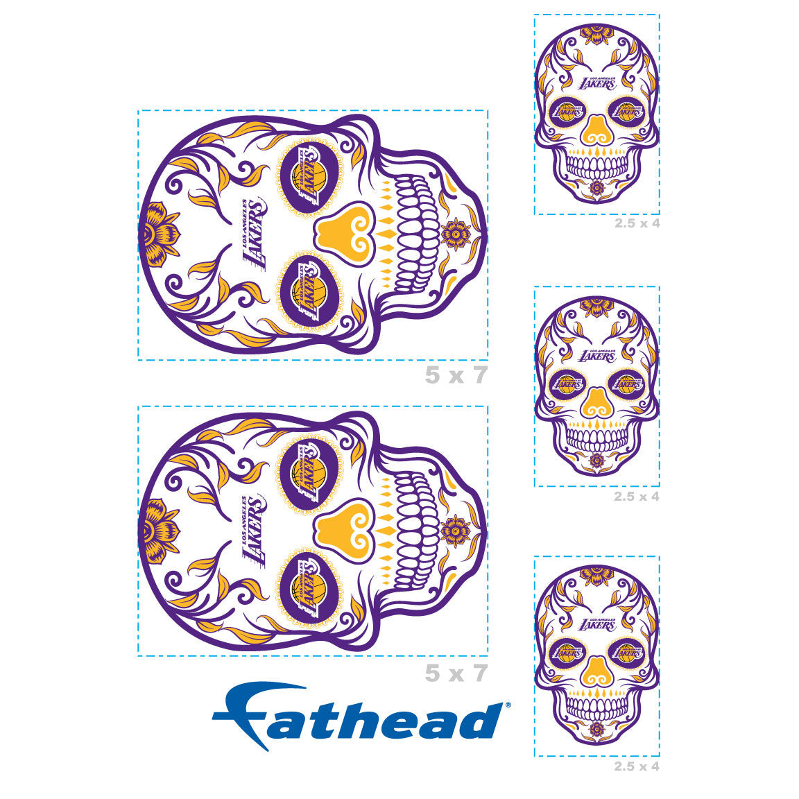 Los Angeles Lakers - 5 Sugar Skull Logo Minis (Mixed Sizes) - Official NBA - Reusable Vinyl Decals