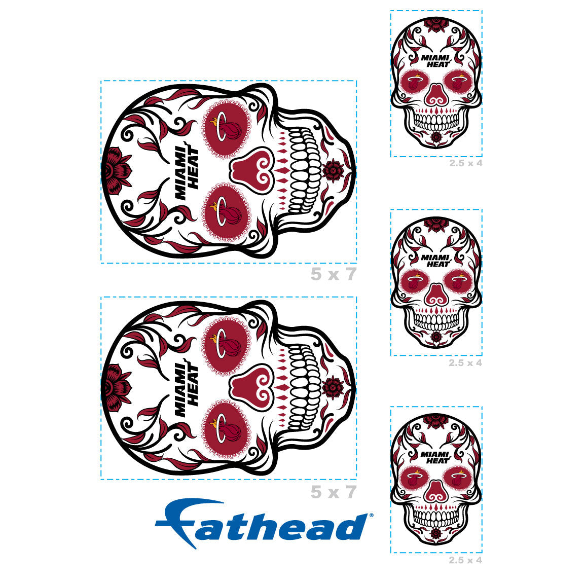 Miami Heat - 5 Sugar Skull Logo Minis (Mixed Sizes) - Official NBA - Reusable Vinyl Decals