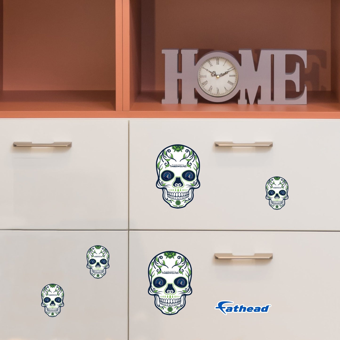 Minnesota Timberwolves - 5 Sugar Skull Logo Minis (Mixed Sizes) - Official NBA - Reusable Vinyl Decals