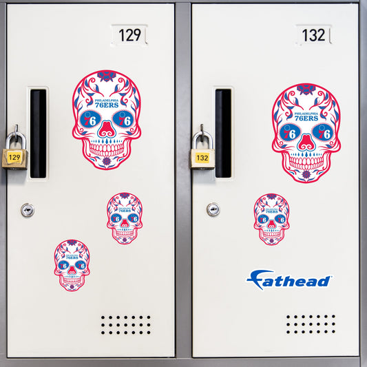 Philadelphia 76ers - 5 Sugar Skull Logo Minis (Mixed Sizes) - Official NBA - Reusable Vinyl Decals