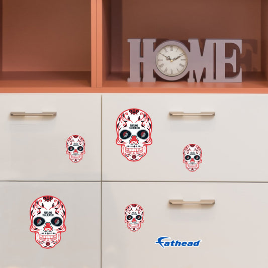Portland Trail Blazers - 5 Sugar Skull Logo Minis (Mixed Sizes) - Official NBA - Reusable Vinyl Decals