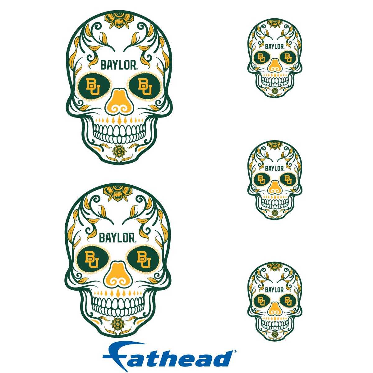 Baylor Bears - 5 Sugar Skull Logo Minis (Mixed Sizes) - Official NCAA - Reusable Vinyl Decals