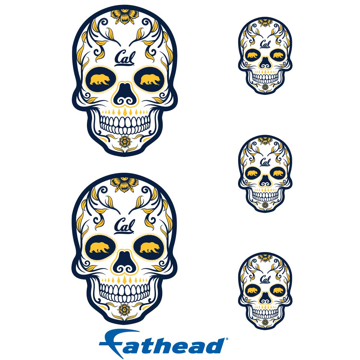 California Golden Bears - 5 Sugar Skull Logo Minis (Mixed Sizes) - Official NCAA - Reusable Vinyl Decals