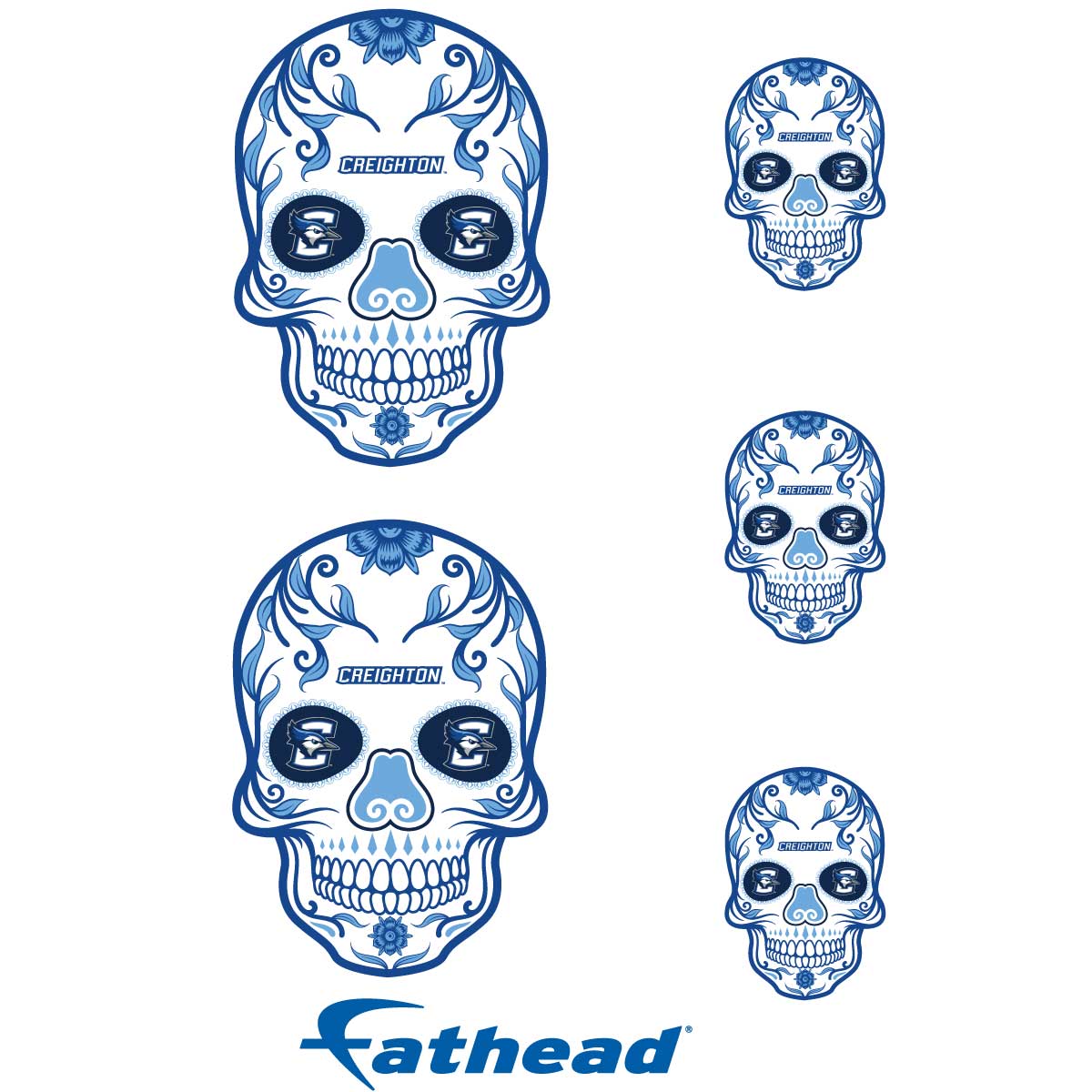 Creighton Bluejays - 5 Sugar Skull Logo Minis (Mixed Sizes) - Official NCAA - Reusable Vinyl Decals