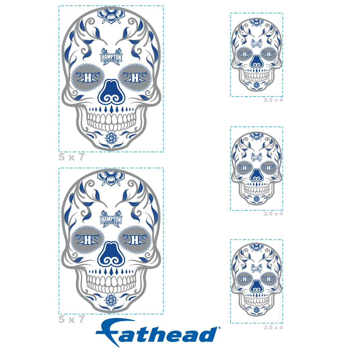 Hampton Pirates - 5 Sugar Skull Logo Minis (Mixed Sizes) - Official NCAA - Reusable Vinyl Decals