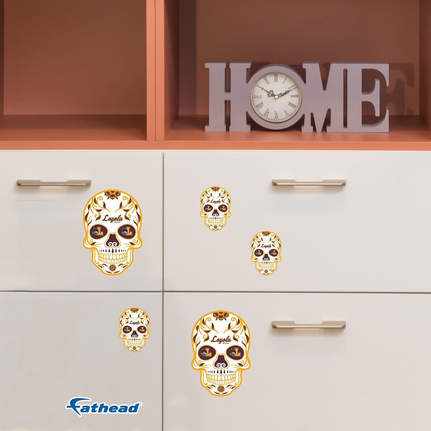 Loyola Chicago Ramblers - 5 Sugar Skull Logo Minis (Mixed Sizes) - Official NCAA - Reusable Vinyl Decals