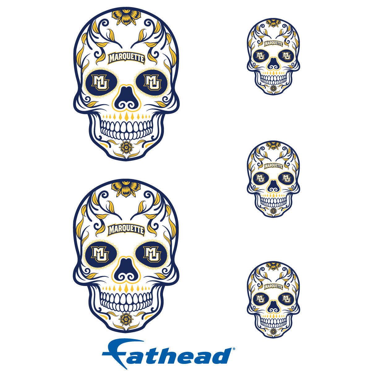 Marquette Golden Eagles - 5 Sugar Skull Logo Minis (Mixed Sizes) - Official NCAA - Reusable Vinyl Decals