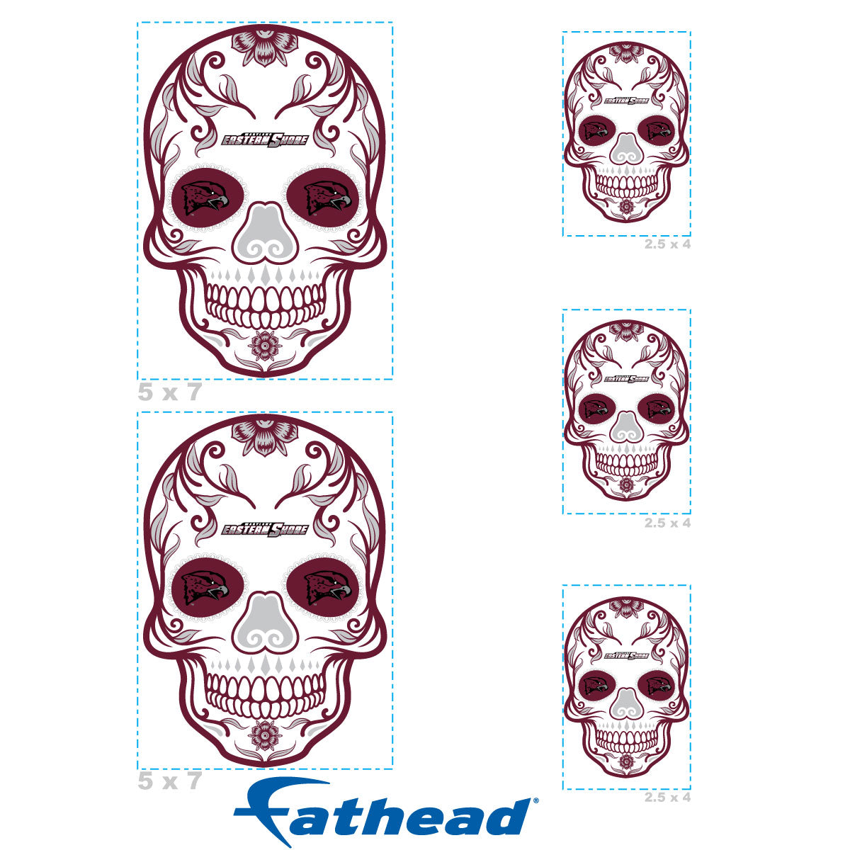 Maryland Eastern Shore Hawks - 5 Sugar Skull Logo Minis (Mixed Sizes) - Official NCAA - Reusable Vinyl Decals