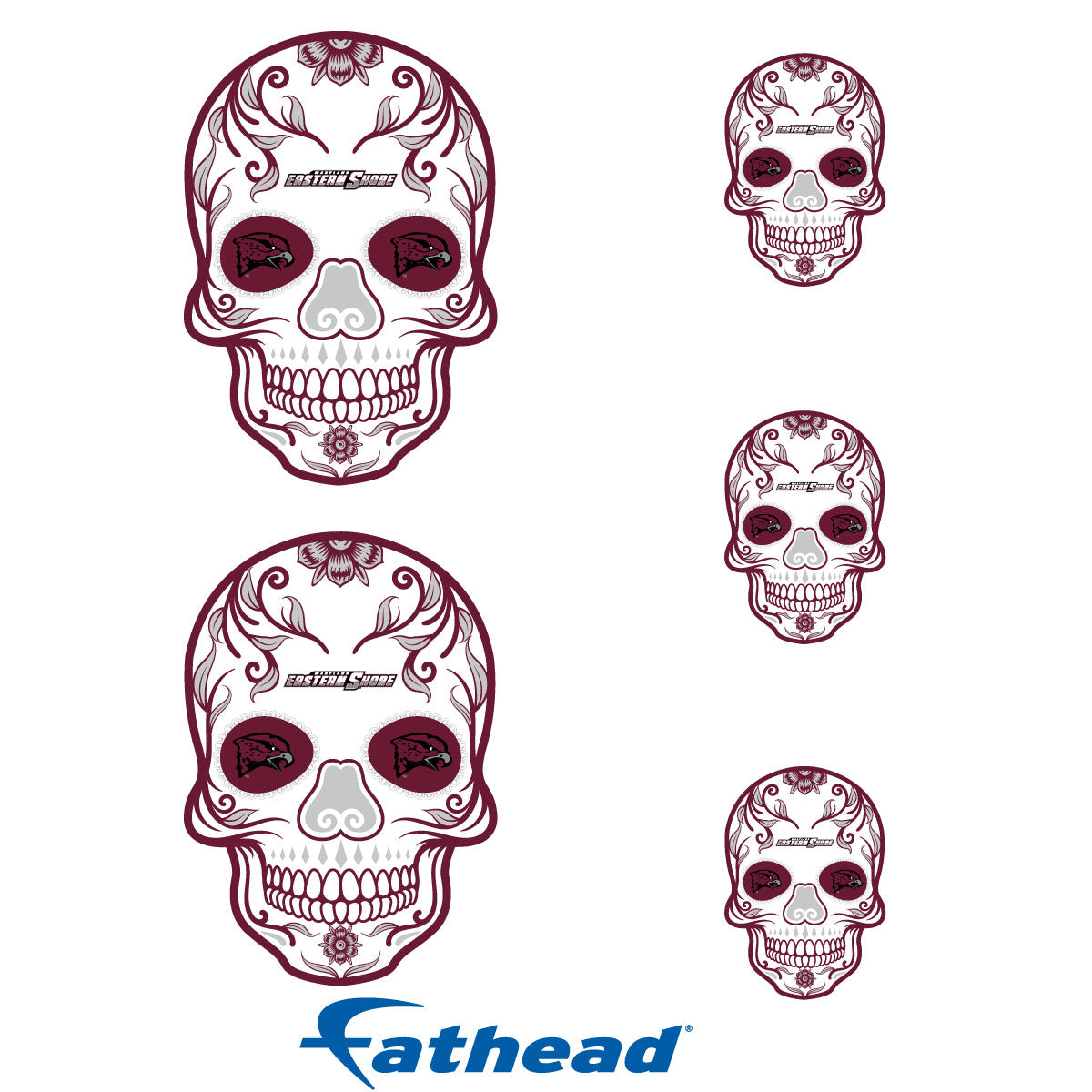 Maryland Eastern Shore Hawks - 5 Sugar Skull Logo Minis (Mixed Sizes) - Official NCAA - Reusable Vinyl Decals