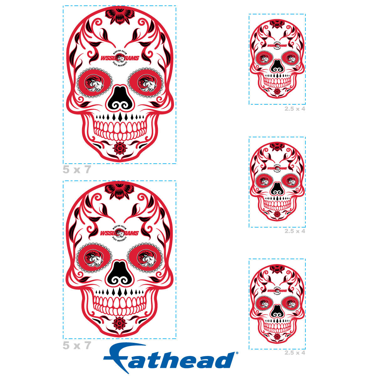 Winston-Salem State Rams - 5 Sugar Skull Logo Minis (Mixed Sizes) - Official NCAA - Reusable Vinyl Decals