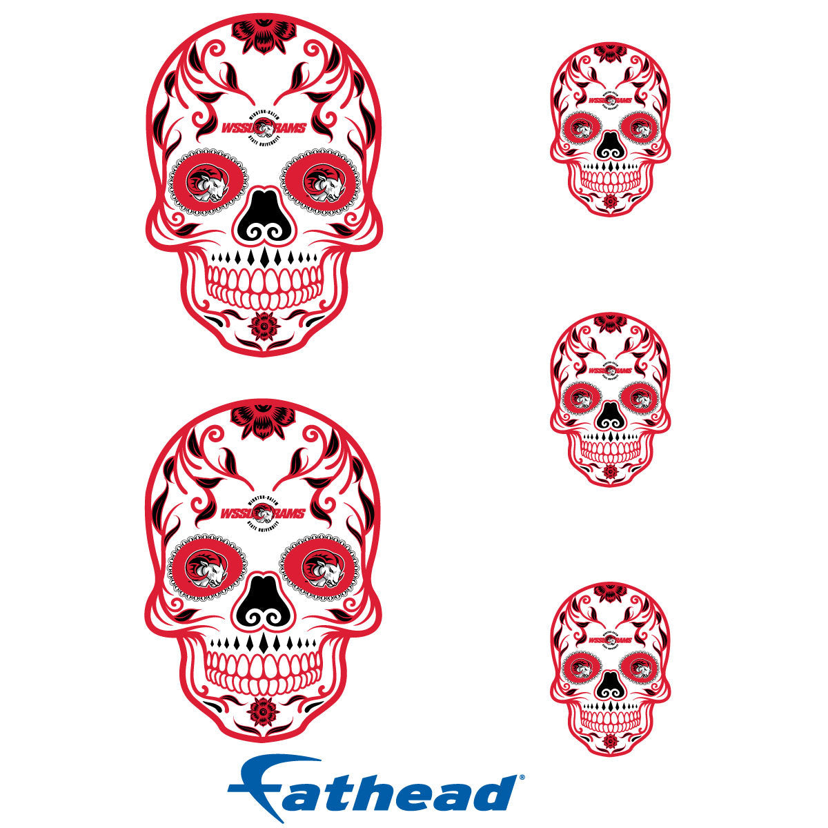 Winston-Salem State Rams - 5 Sugar Skull Logo Minis (Mixed Sizes) - Official NCAA - Reusable Vinyl Decals