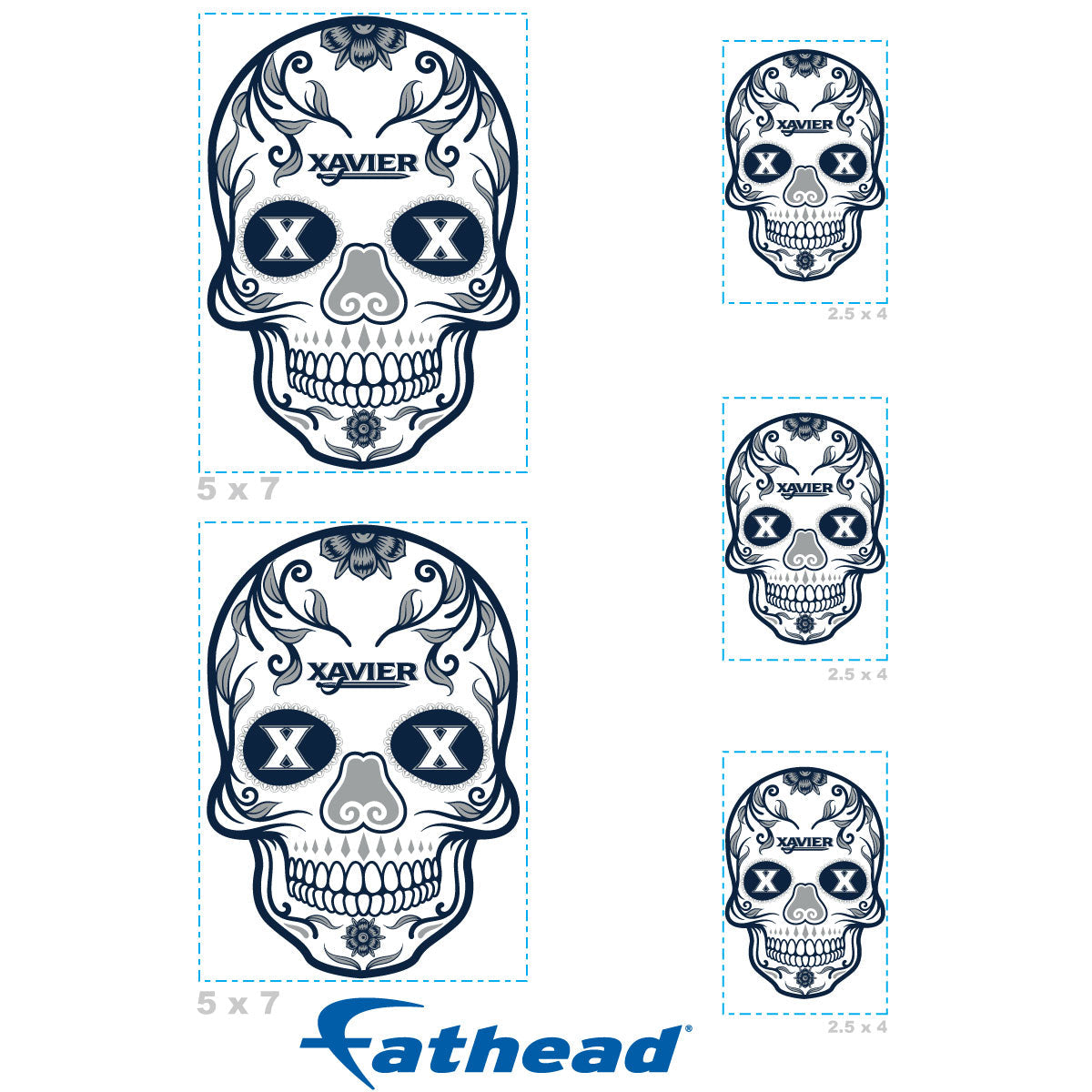 Xavier Musketeers - 5 Sugar Skull Logo Minis (Mixed Sizes) - Official NCAA - Reusable Vinyl Decals