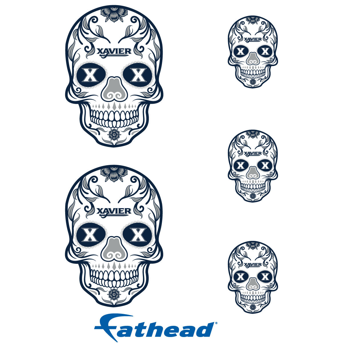 Xavier Musketeers - 5 Sugar Skull Logo Minis (Mixed Sizes) - Official NCAA - Reusable Vinyl Decals
