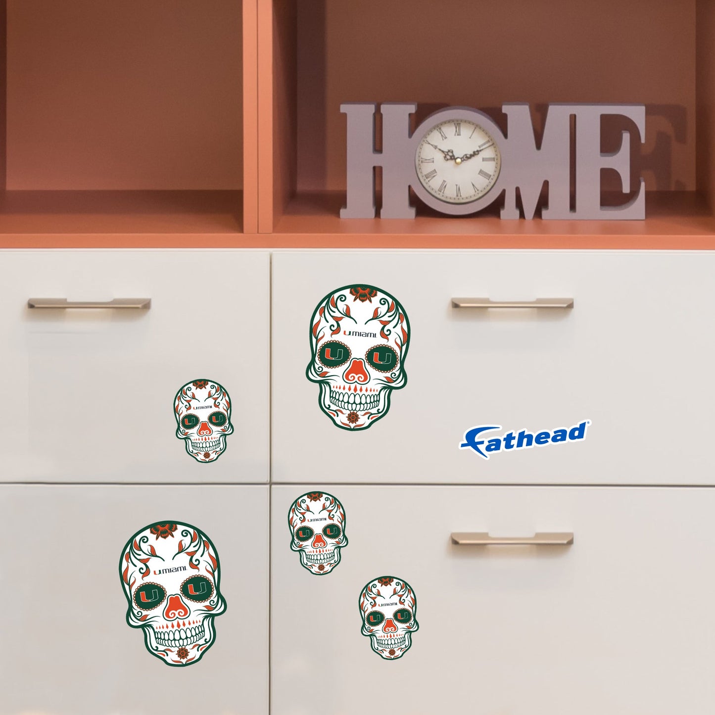Miami Hurricanes - 5 Sugar Skull Logo Minis (Mixed Sizes) - Official NCAA - Reusable Vinyl Decals
