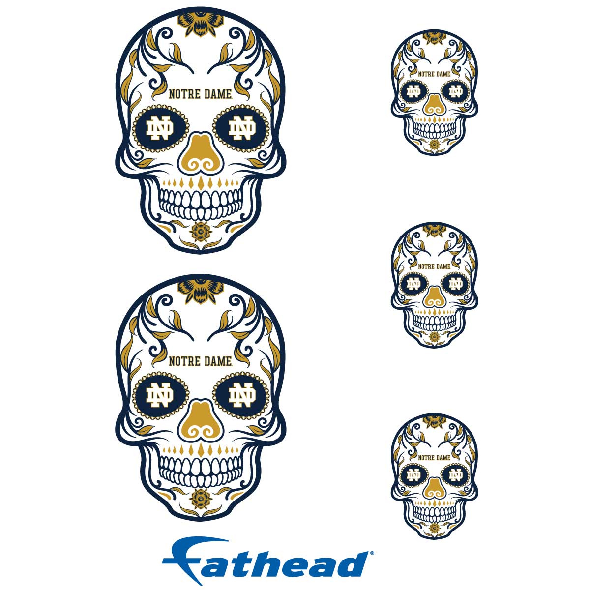 Notre Dame Fighting Irish - 5 Sugar Skull Logo Minis (Mixed Sizes) - Official NCAA - Reusable Vinyl Decals