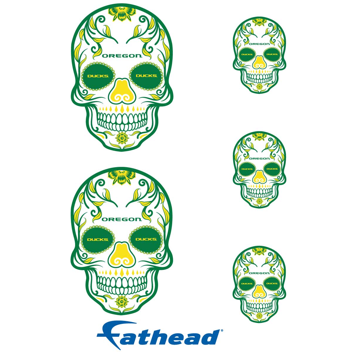 Oregon Ducks - 5 Sugar Skull Logo Minis (Mixed Sizes) - Official NCAA - Reusable Vinyl Decals