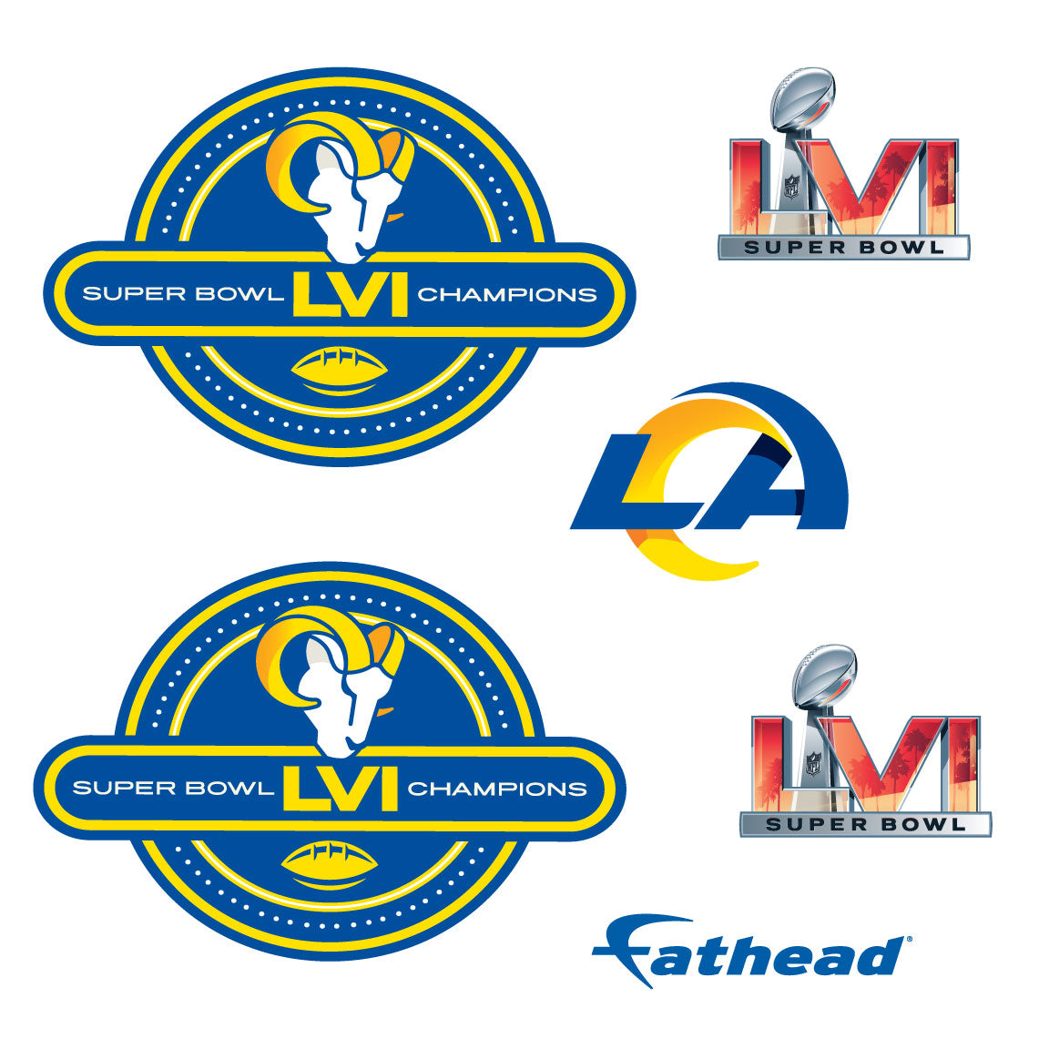 Los Angeles Rams - 5 Logo Minis (Mixed Sizes) - Official NFL - Super Bowl LVI Champions - Reusable Vinyl Decals