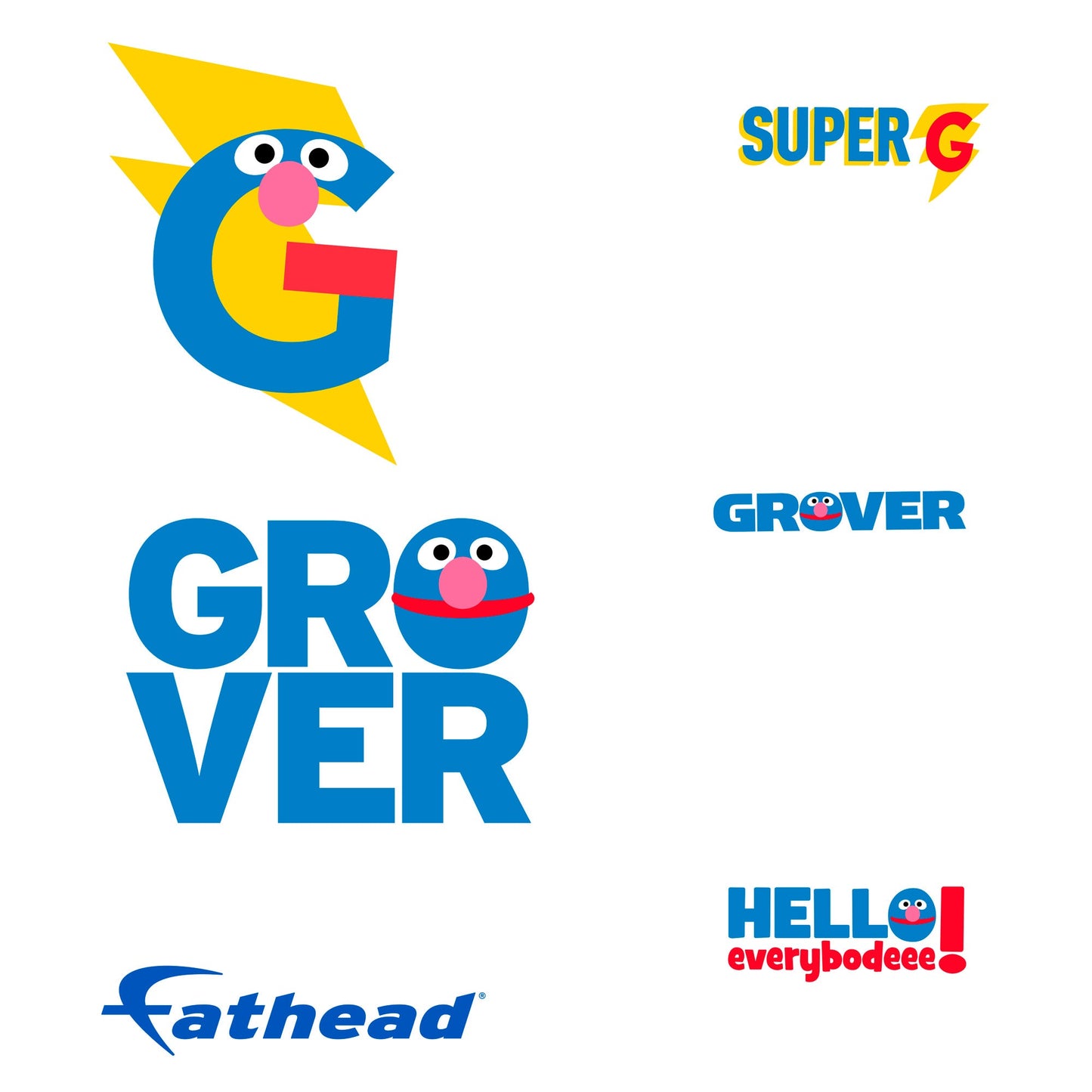 Grover - 5 Typography Minis (Mixed Sizes) - Official Sesame Street - Reusable Vinyl Decals