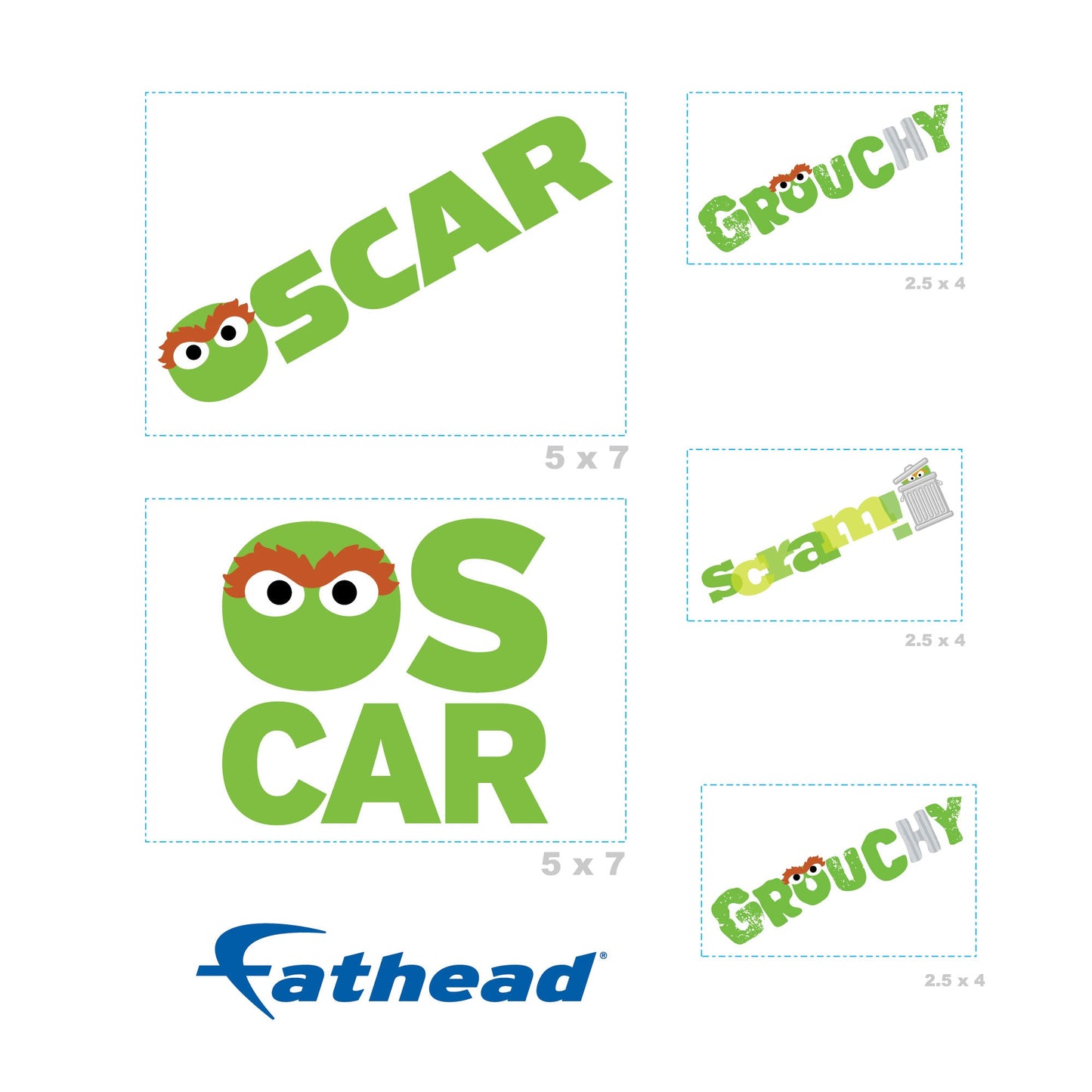 Oscar The Grouch - 5 Typography Minis (Mixed Sizes) - Official Sesame Street - Sesame Street - Reusable Vinyl Decals