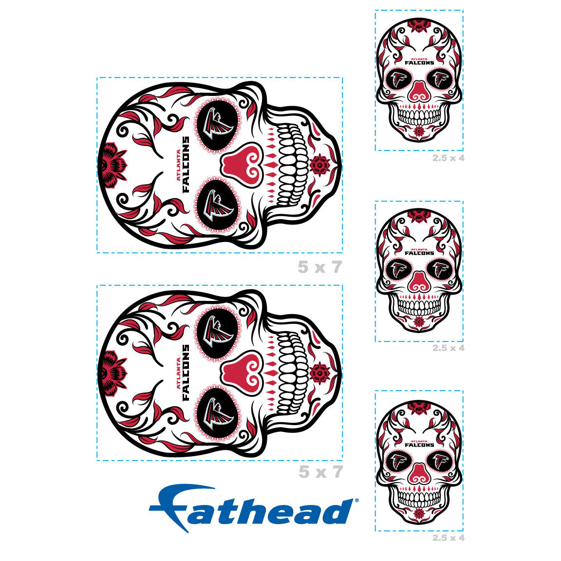 Atlanta Falcons - 5 Sugar Skull Minis (Mixed Sizes) - Official NFL - Reusable Vinyl Decals