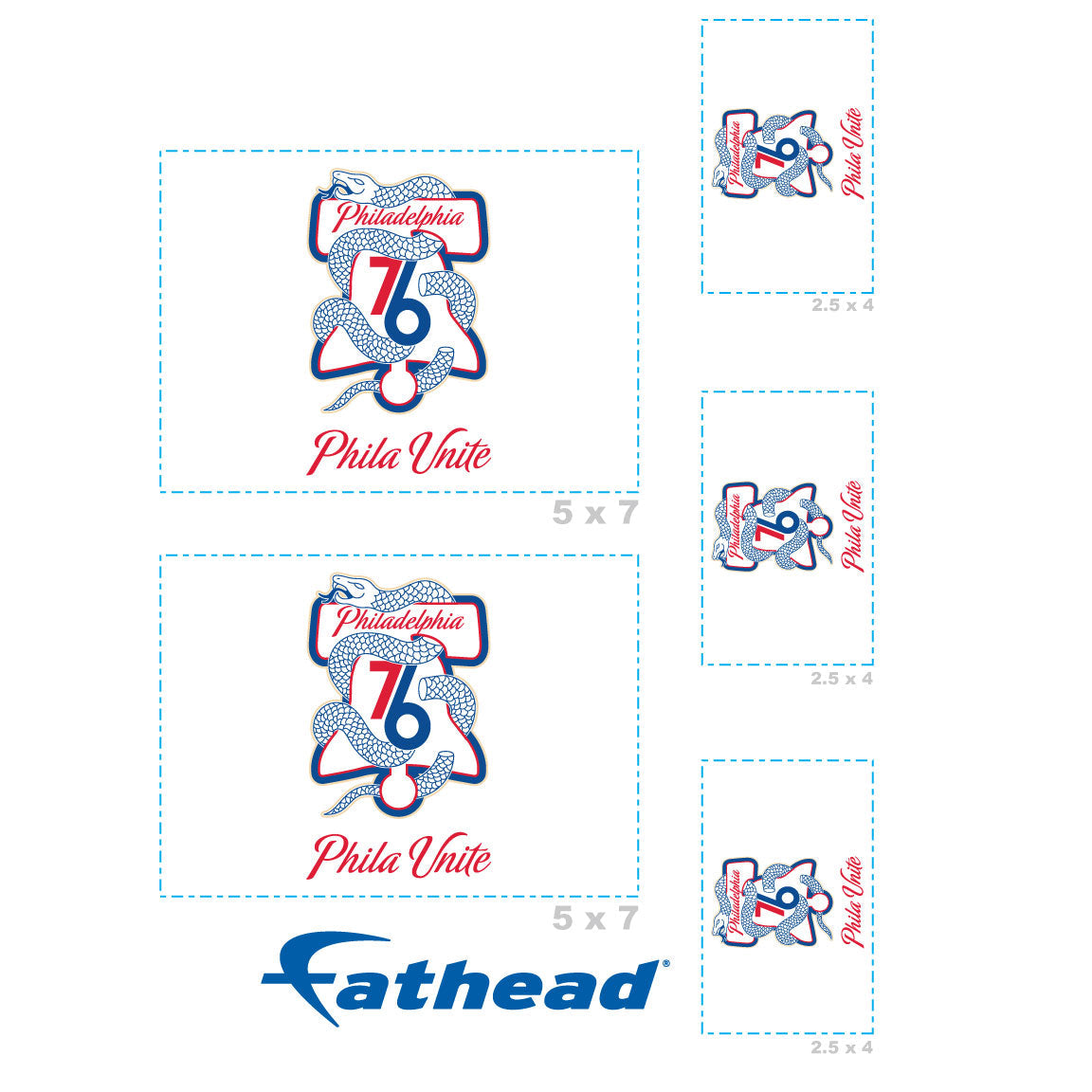 Philadelphia 76ers - 5 Logo Minis (Mixed Sizes) - Official NBA - Reusable Vinyl Decals