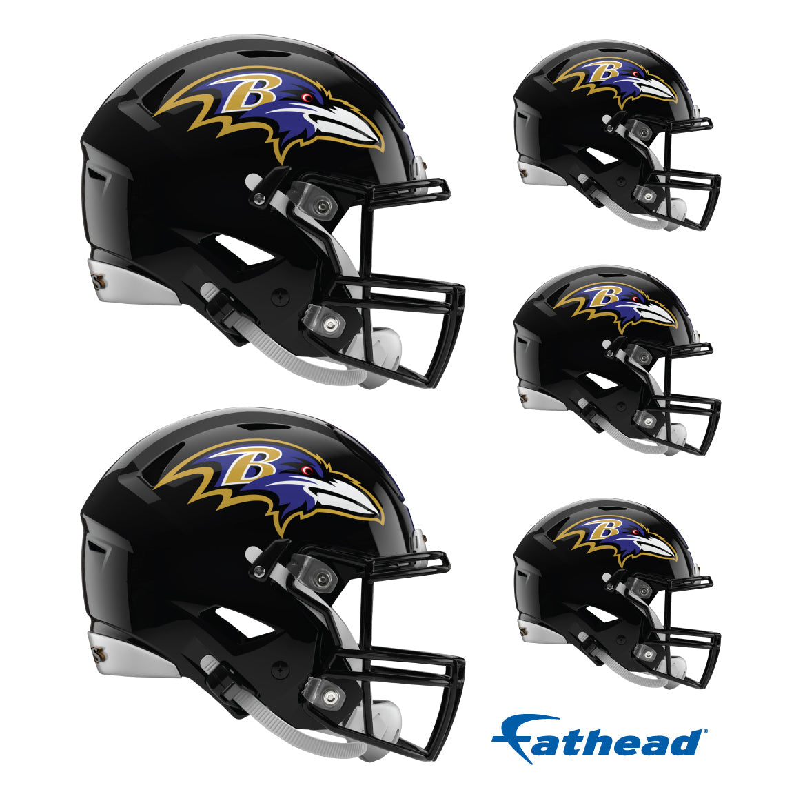 Baltimore Ravens - 5 Helmet Minis (Mixed Sizes) - Official NFL - Reusable Vinyl Decals