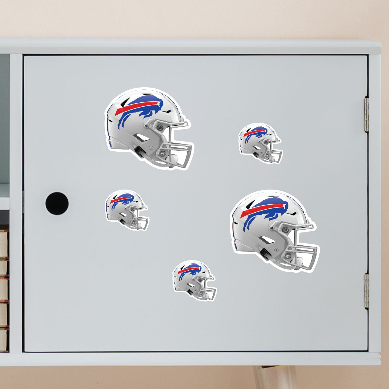 Buffalo Bills - 5 Helmet Minis (Mixed Sizes) - Official NFL - Reusable Vinyl Decals