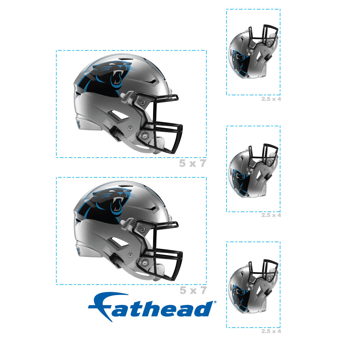 Carolina Panthers - 5 Helmet Minis (Mixed Sizes) - Official NFL - Reusable Vinyl Decals