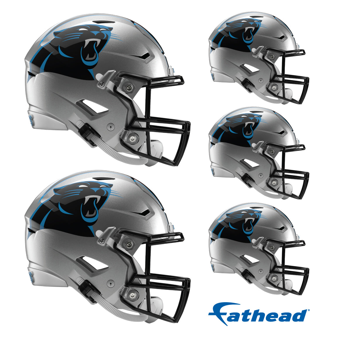 Carolina Panthers - 5 Helmet Minis (Mixed Sizes) - Official NFL - Reusable Vinyl Decals