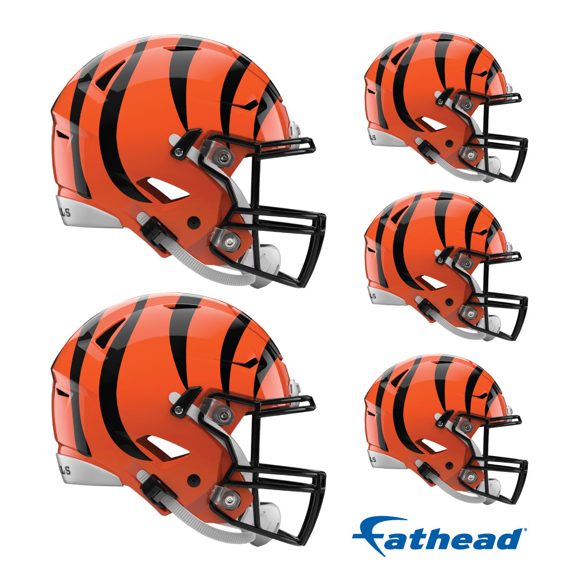 Cincinnati Bengals - 5 Helmet Minis (Mixed Sizes) - Official NFL - Reusable Vinyl Decals