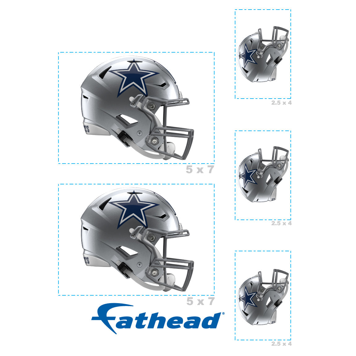 Dallas Cowboys - 5 Helmet Minis (Mixed Sizes) - Official NFL - Reusable Vinyl Decals