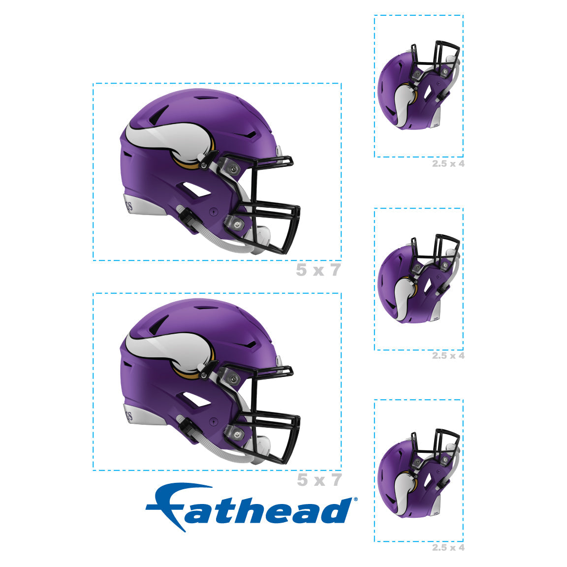 Minnesota Vikings - 5 Helmet Minis (Mixed Sizes) - Official NFL - Reusable Vinyl Decals