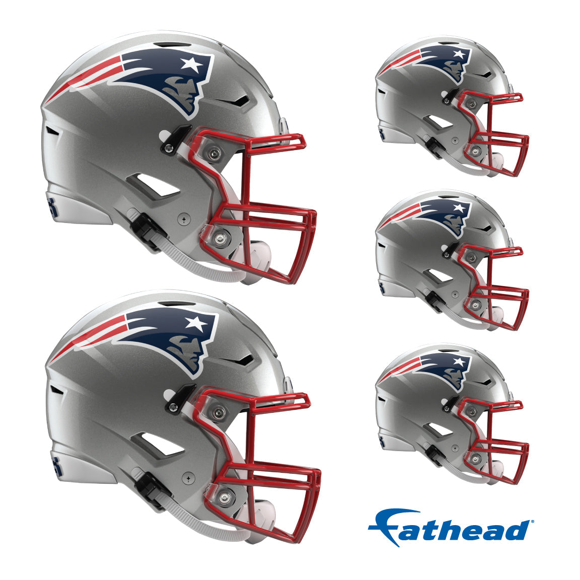 New England Patriots - 5 Helmet Minis (Mixed Sizes) - Official NFL - Reusable Vinyl Decals
