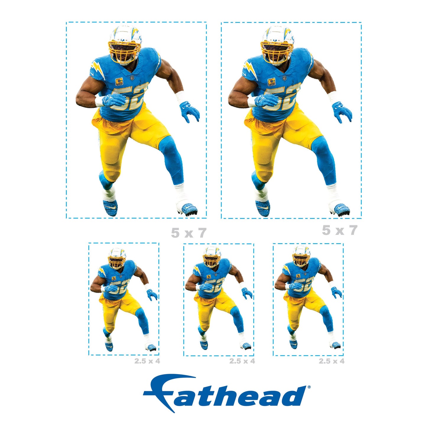 Khalil Mack - 5 Minis (Mixed Sizes) - Official NFL - Los Angeles Chargers - Reusable Vinyl Decals