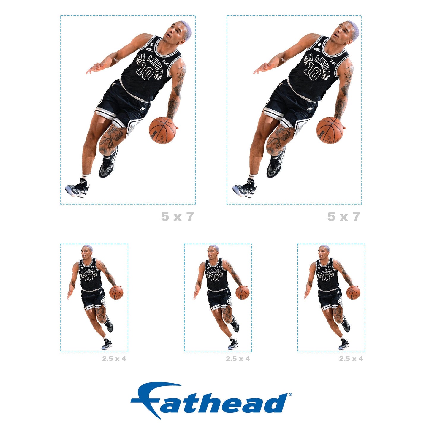 Jeremy Sochan - 5 Minis (Mixed Sizes) - Official NBA - San Antonio Spurs - Reusable Vinyl Decals