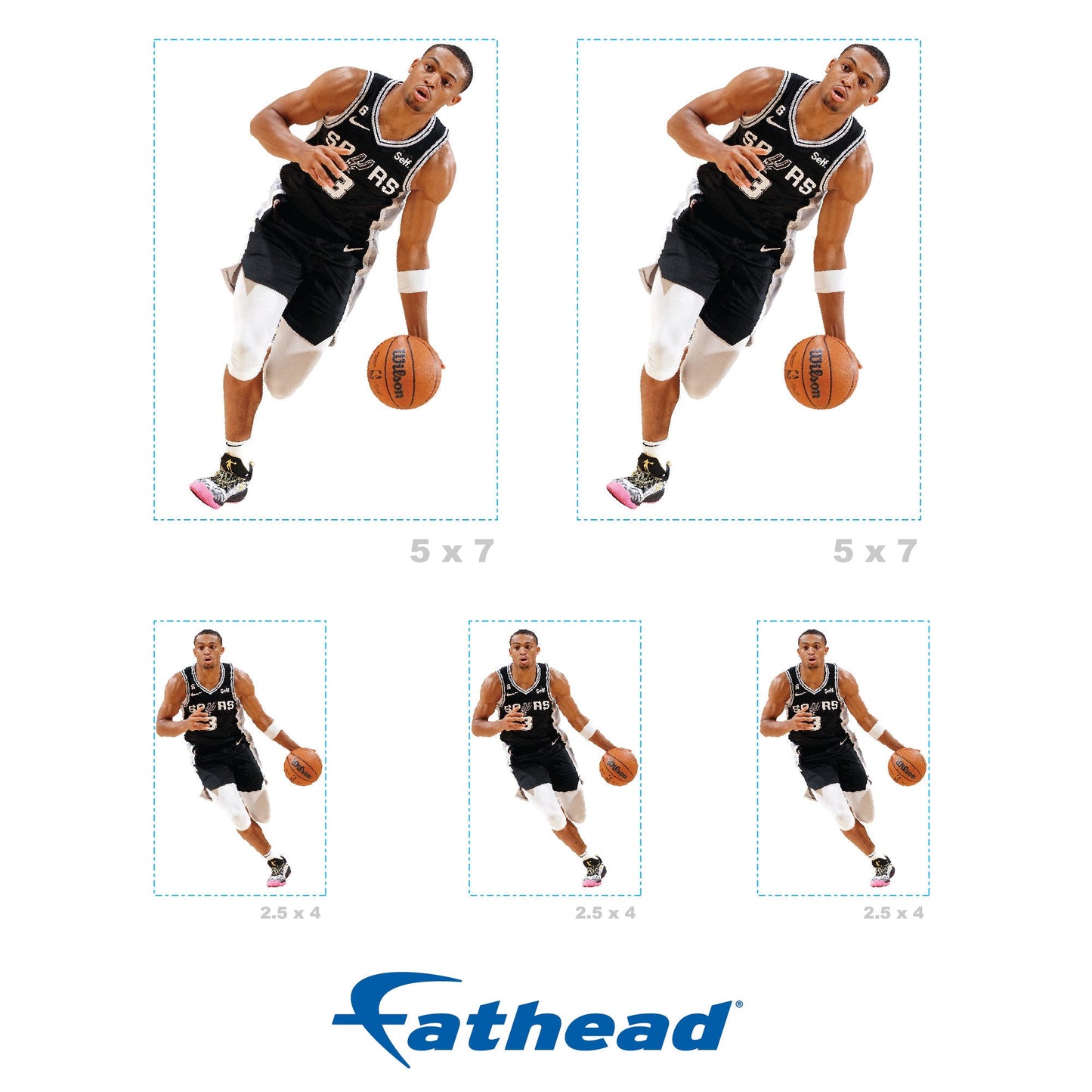 Keldon Johnson - 5 Minis (Mixed Sizes) - Official NBA - San Antonio Spurs - Reusable Vinyl Decals