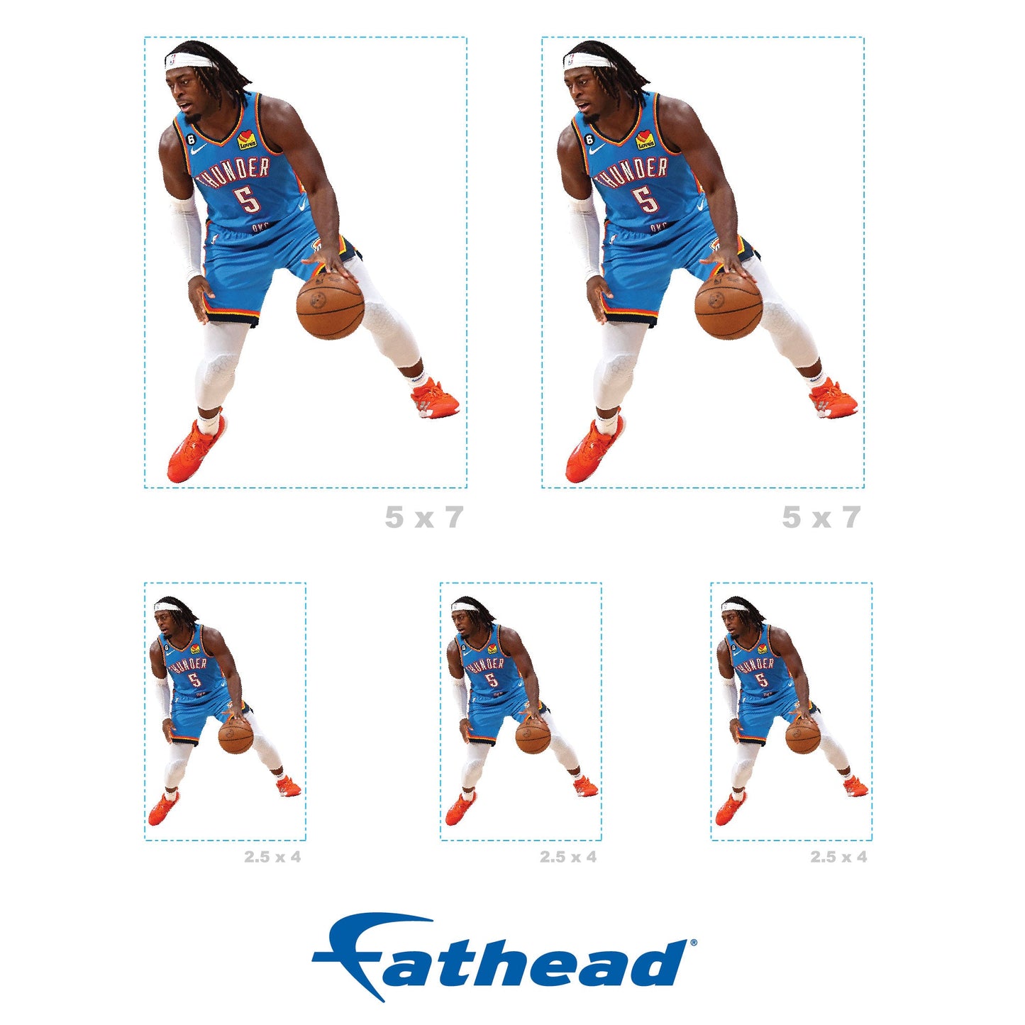 Luguentz Dort - 5 Minis (Mixed Sizes) - Official NBA - Oklahoma City Thunder - Reusable Vinyl Decals