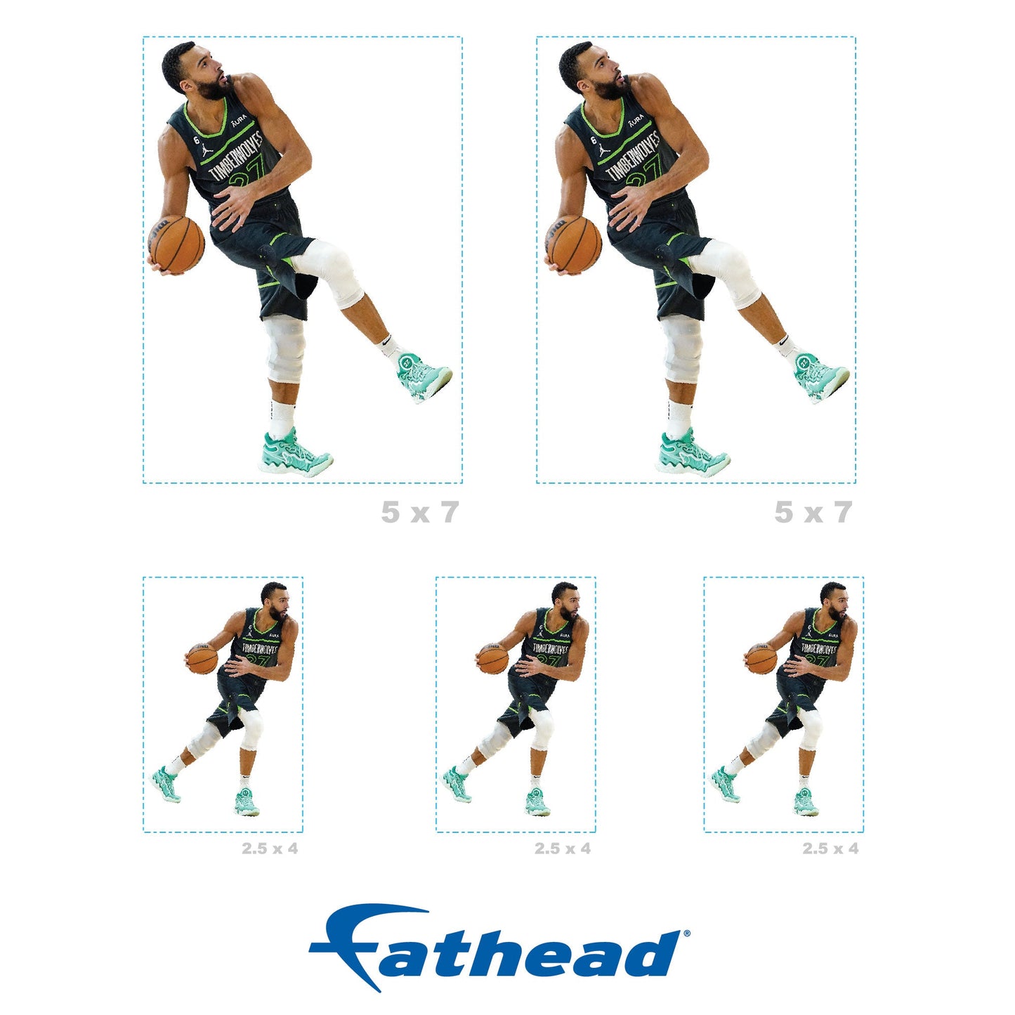 Rudy Gobert - 5 Minis (Mixed Sizes) - Official NBA - Minnesota Timberwolves - Reusable Vinyl Decals