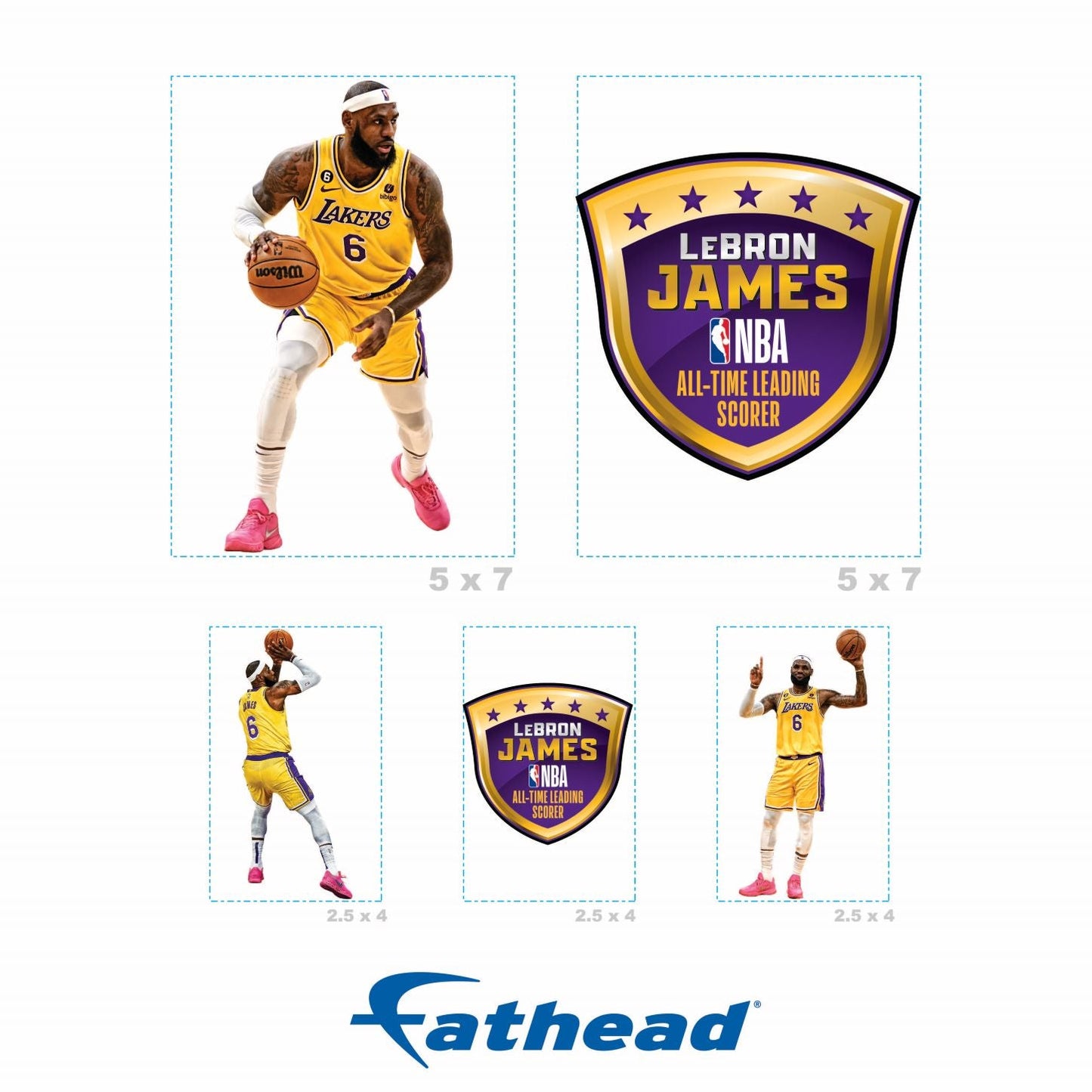 LeBron James - 5 Shot Minis (Mixed Sizes) - Official NBA - Los Angeles Lakers - Reusable Vinyl Decals