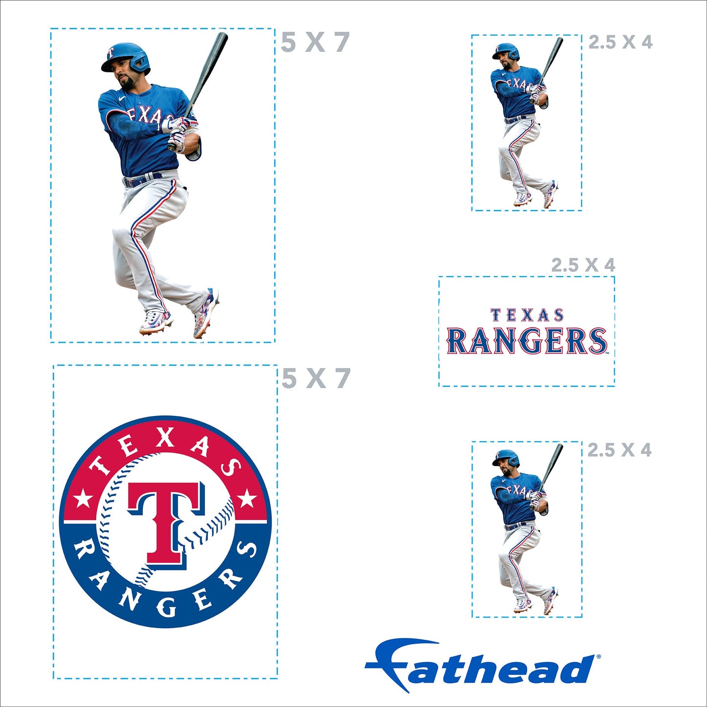 Marcus Semien - 5 Minis (Mixed Sizes) - Official MLB - Texas Rangers - Reusable Vinyl Decals